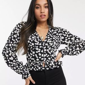 ASOS floral long sleeve v neck tea blouse